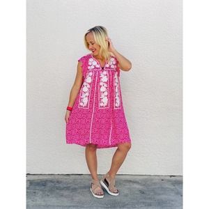 NWT Angel Heart Sleeveless Pink And White Embroidered Dress